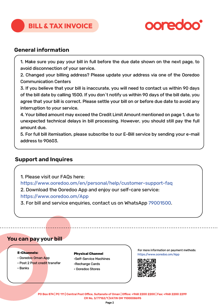 Ooredoo Bill Summary